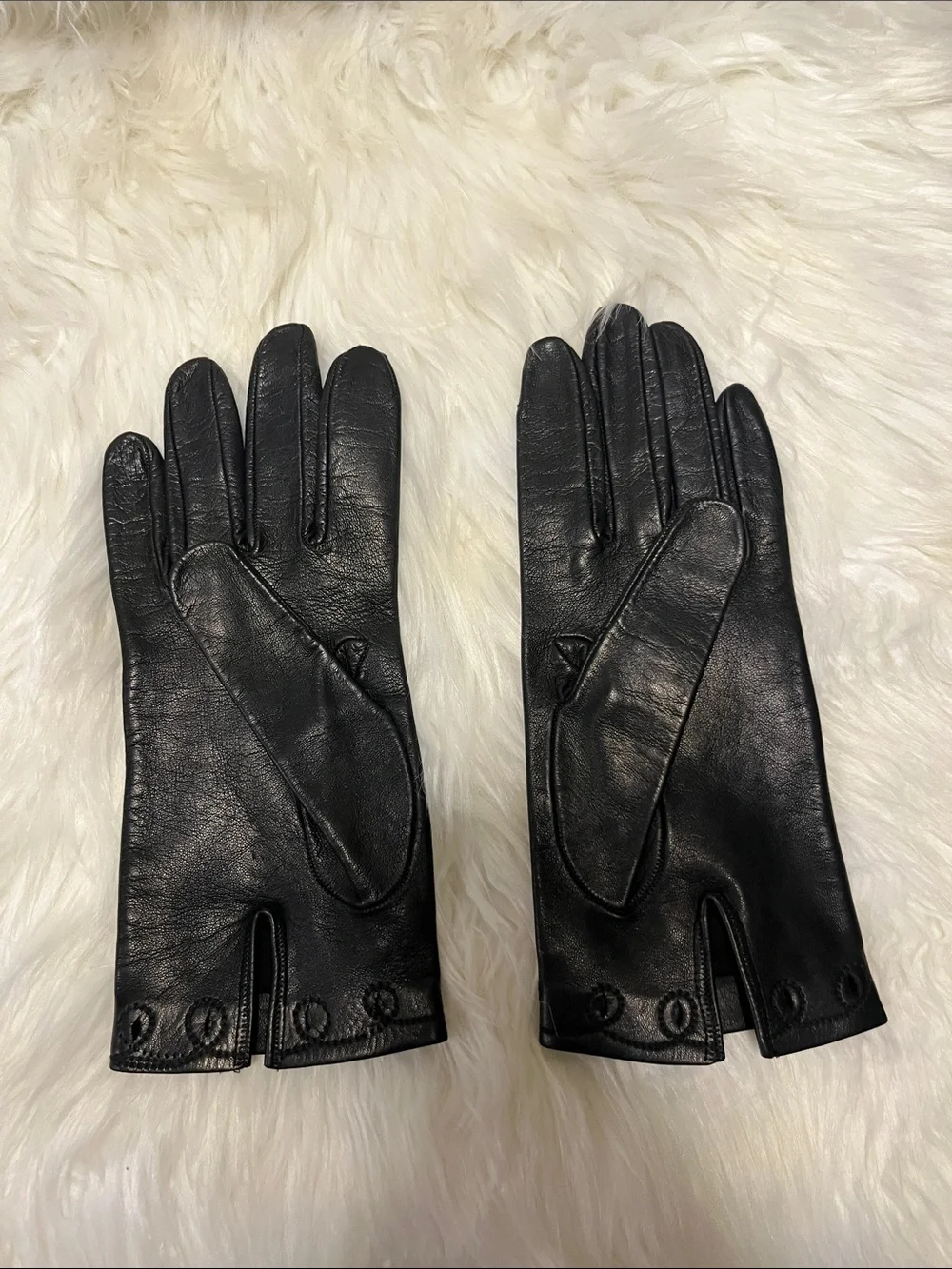 Classic Black Leather Gloves with Subtle Embroidery